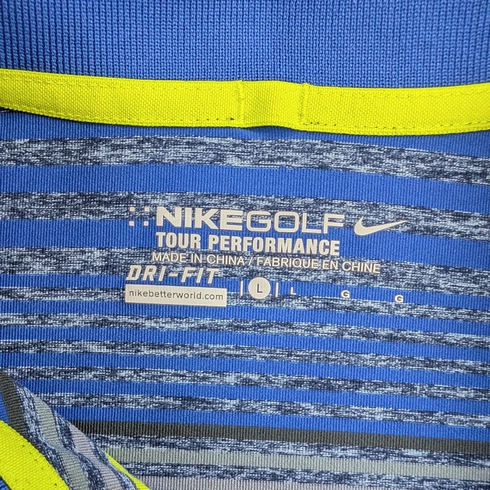 Nike Golf Dri Fit Blue Striped Polo Shirt Large Medallion Club